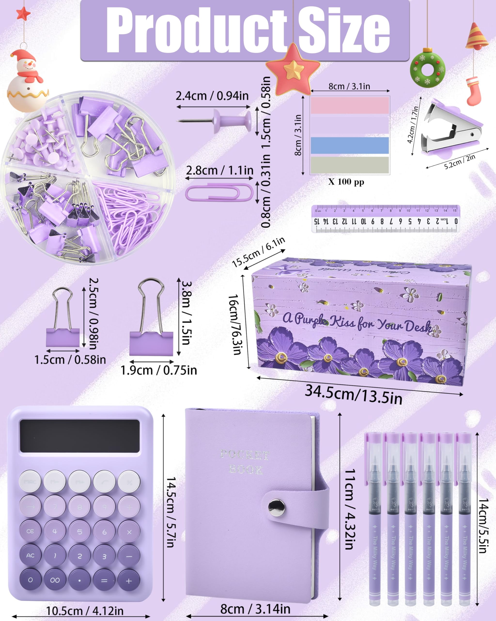 21pcs Purple Desk Organizers And Accessories With Mesh Organizer 360°rotating Pen Holder A Lot Of Office Supplies Beautifully Presented In Gift Box
