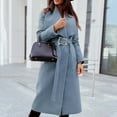 thumbnail image 3 of Clearance Long Coats for Women Women's Elegant Lapel Collar Double Breasted Pea Coat Regular Wool Blend Overcoat Coat Belt, 3 of 6