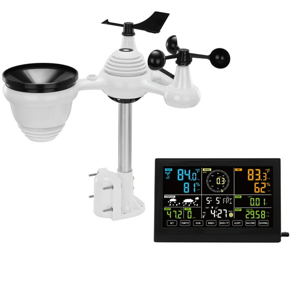 KFFKFF 7 in 1 Wireless Weather Station, 7.5 inch Color Screen, Residential Indoor Outdoor Climate Tracker, for Temperature Humidity Wind Velocity/Direction Rain UV