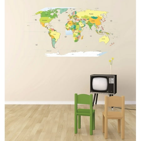 - Custom Wall Decal : Map Of The World School Classroom Teacher Students 20x30 Inches