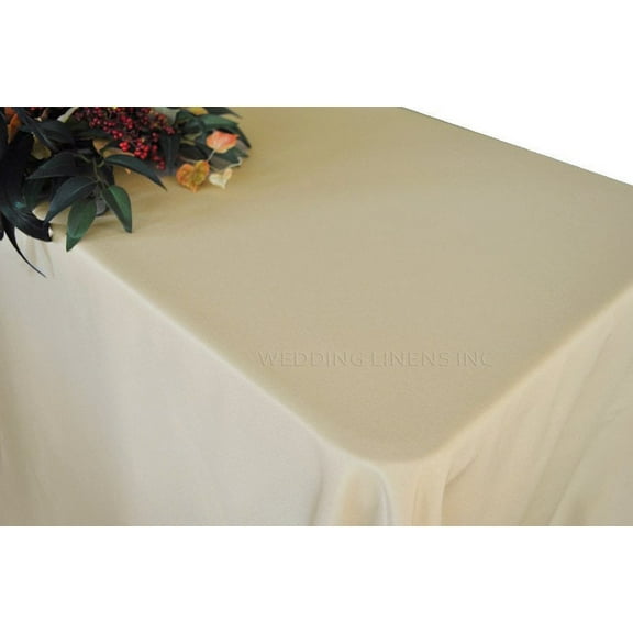 Wedding Linens Inc. 90" x 156" Premium (200 GSM) Rectangular Polyester Linen Tablecloth for Wedding, Party, Event, Decoration and Home Use - Champagne