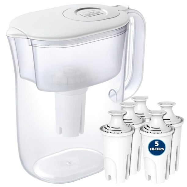Jarra con Filtro de Agua de 10 Tazas con 5 Filtros de Agua y Recordatorio Electrónico de Cambio de Filtro - Jarra de Agua Brita Compatible-Reemplazo de Filtro Brita - Jarra con Filtro Brita Compatible