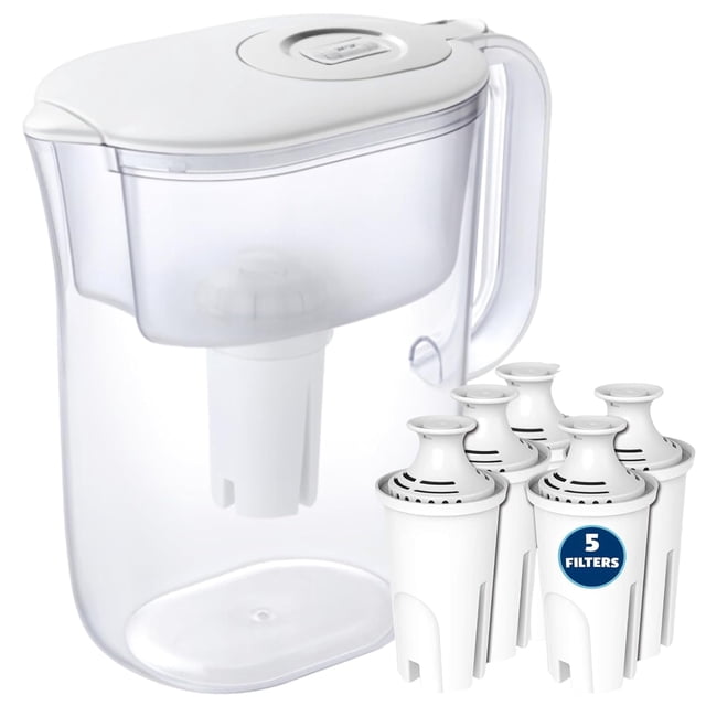 Jarra con Filtro de Agua de 10 Tazas con 5 Filtros de Agua y Recordatorio Electrónico de Cambio de Filtro - Jarra de Agua Brita Compatible-Reemplazo de Filtro Brita - Jarra con Filtro Brita Compatible