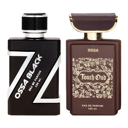 Ossa Black + Touch Oud Eau De Parfum Combo For Men & Women Pack Of 2 X 100ml - 3.4 Fl.oz. Each | Long Lasting Unisex Perfume - With Bergamot, Lemon, Oud & Amber Notes | Perfect For Weddings & Gifting