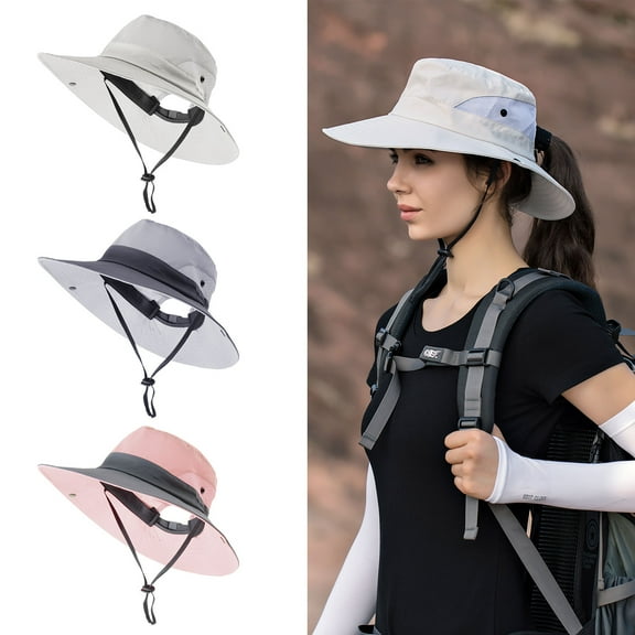 AYAMAYA Women Summer Sun Hat, Foldable Ponytail Bucket Cap Wide Brim Outdoor UV Protection for Beach Fishing Hiking(Beige)