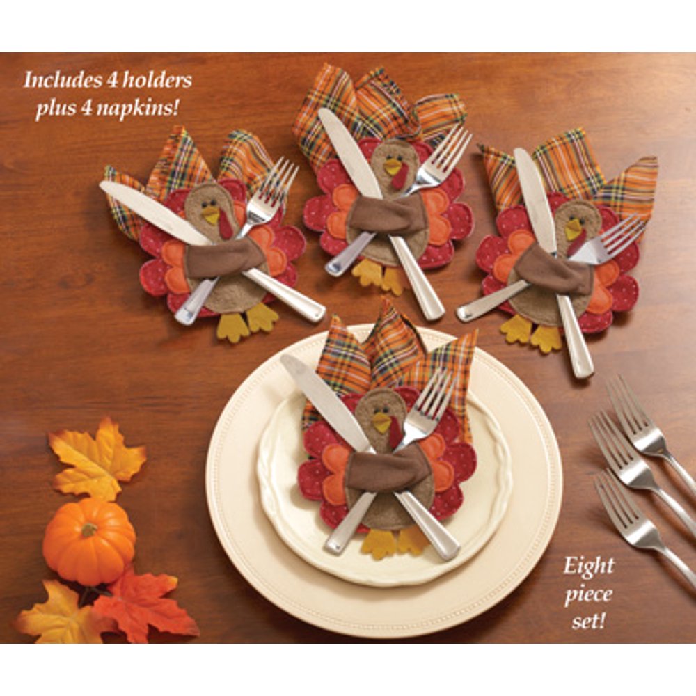Thanksgiving Turkey Silverware & Napkin Holders Set of 4 Walmart