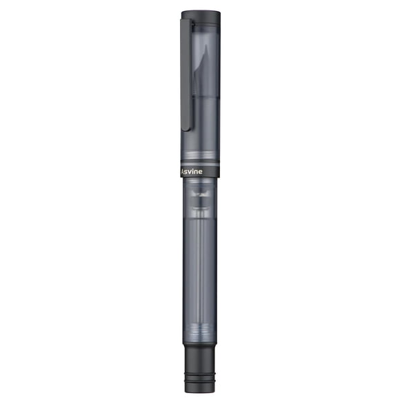 Asvine V200 Stylo-Plume en Titane à Remplissage sous Vide, Bloc Noir Mat Plume Fine Acrylique Transparent Étui d'Écriture Fluide Ensemble