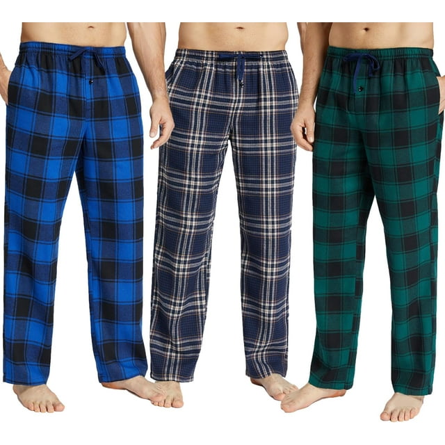Mens Pajama Pants Flannel Cotton Plaid Sleep & Lounge Pants, PJ Bottoms with Pockets and Button Fly