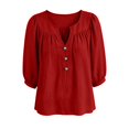 thumbnail image 6 of Women's V Neck 3/4 Sleeve Tops Casual Summer T Shirts Loose Fit Button Vacation Blouses Tops by Yigetop Red 2XL, 6 of 8