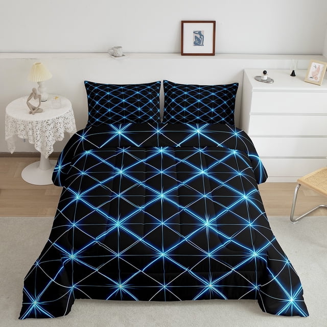 Erosebridal Futuristic Stripes Bedding Sets Queen with Comforter, Modern Abstract Duvet Insert, Minimalism Room Decor, Reversible 3pcs