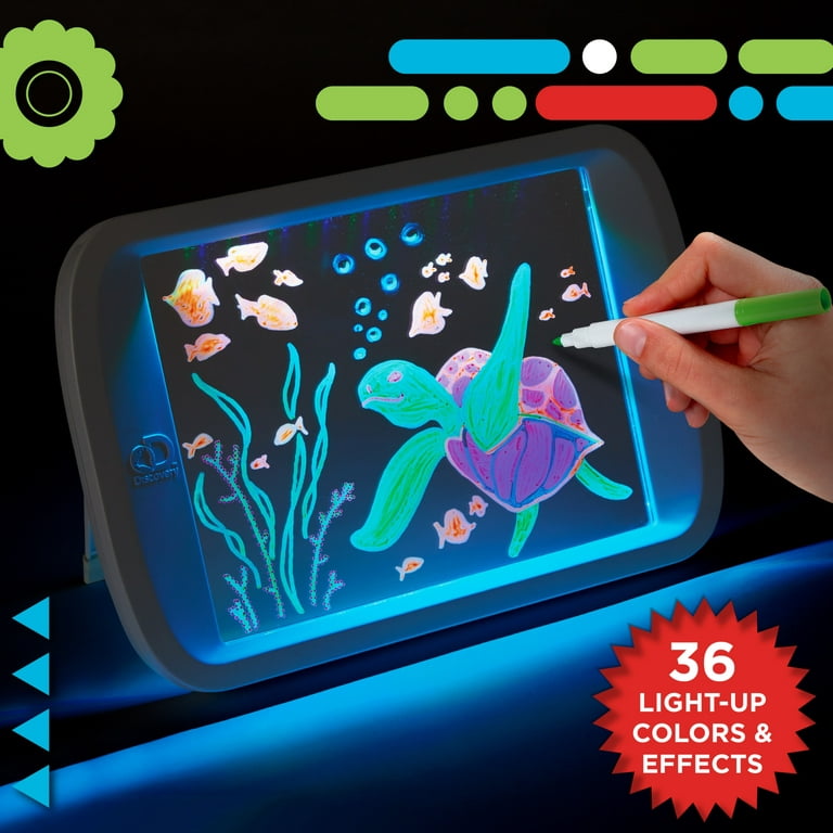  Discovery Neon Glow Drawing Easel [2023  Exclusive] 6  Color Markers & 3 Tracing Stencils, Built-in Kickstand/Wall Mount, 5 Light  Modes, Easy Clean/Washable, Portable Travel Activity Tablet : Toys & Games