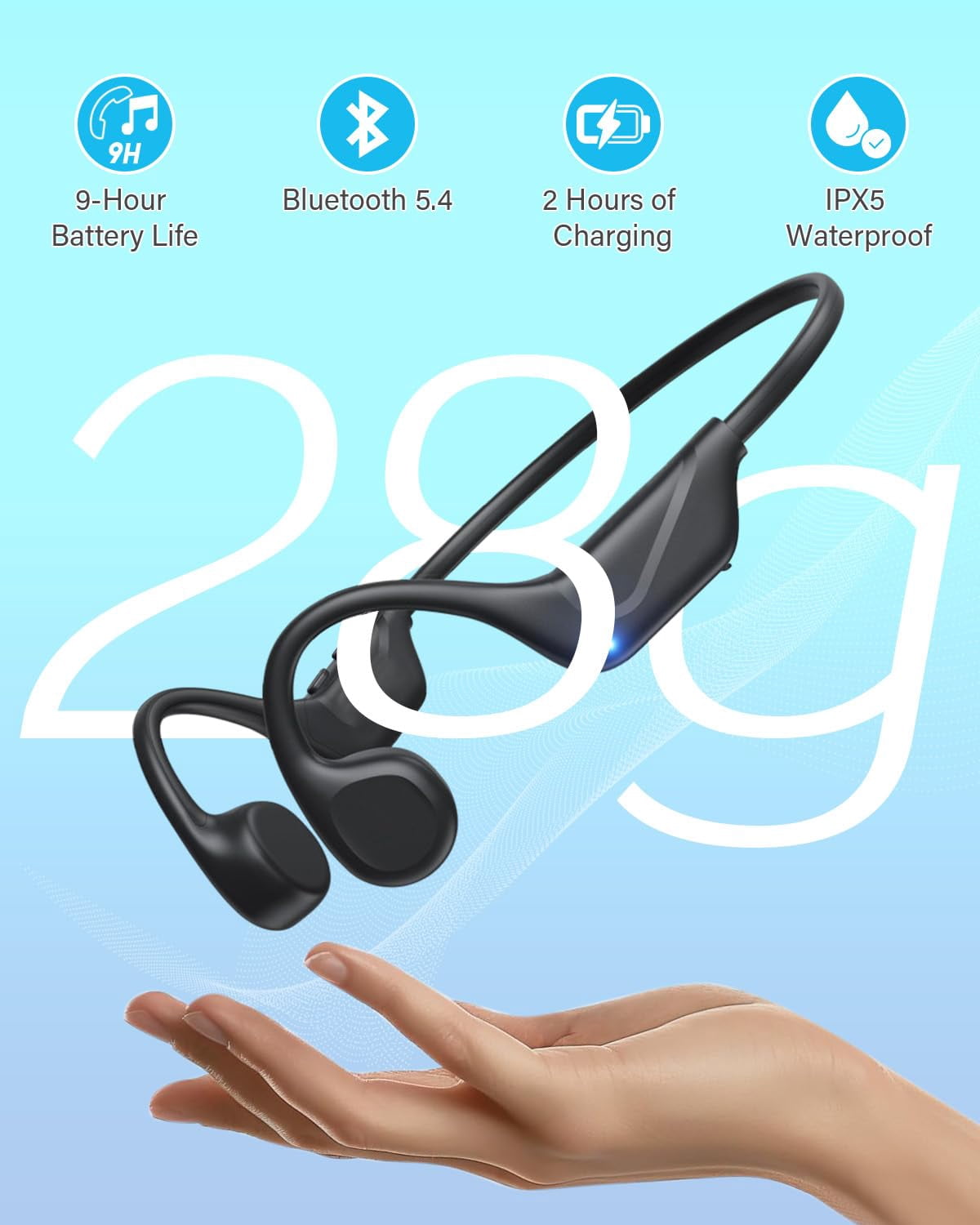 Bone conduction headphones Bluetooth, 2025 upgrade wireless headphones 5.4 Bone Conduction Headphones, waterproof sweatproof sports headphones for fitness cycling driving running
