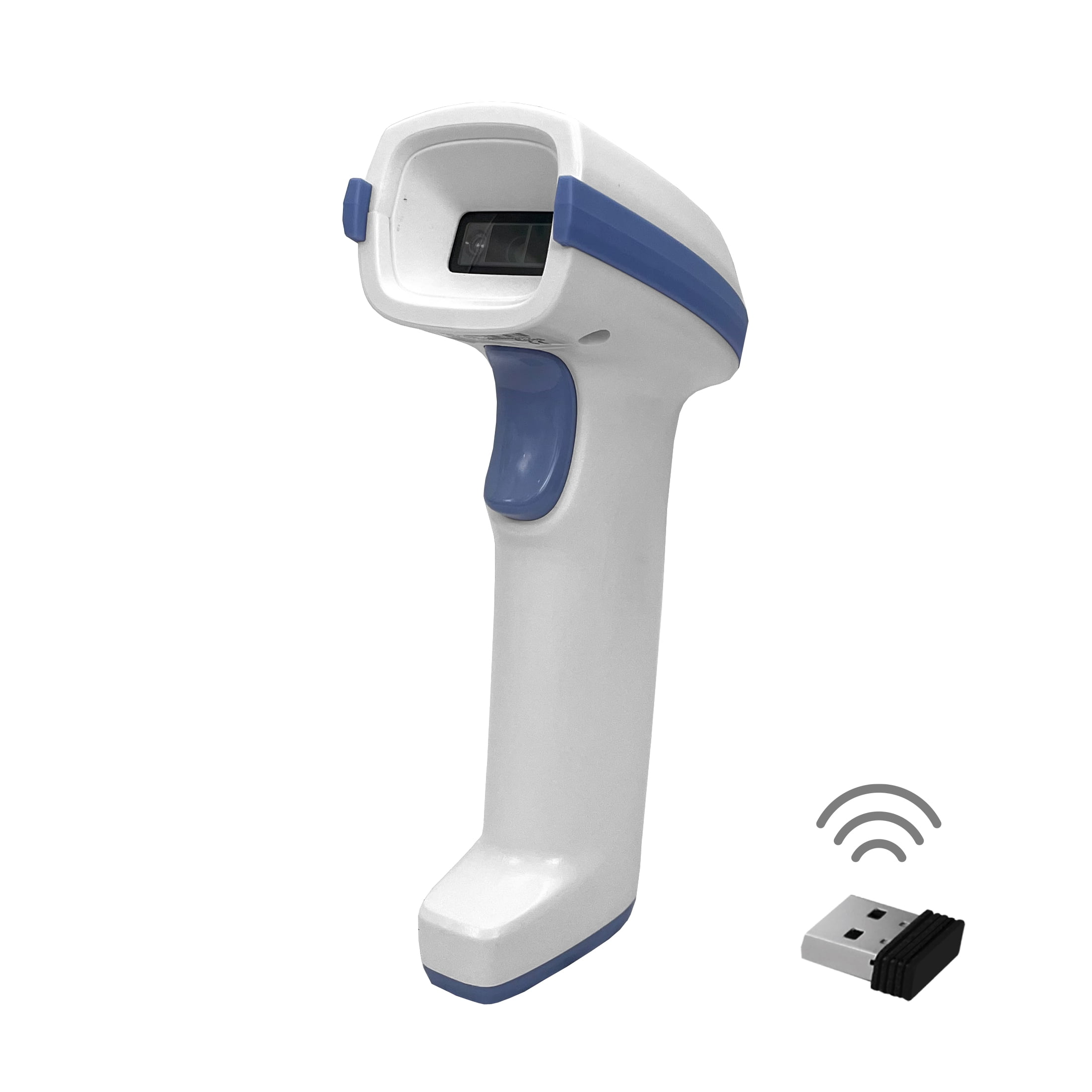 AMBIR BR312 Wireless Healthcare Barcode Scanner, 2.4Ghz USB Charging Station, White/Blue