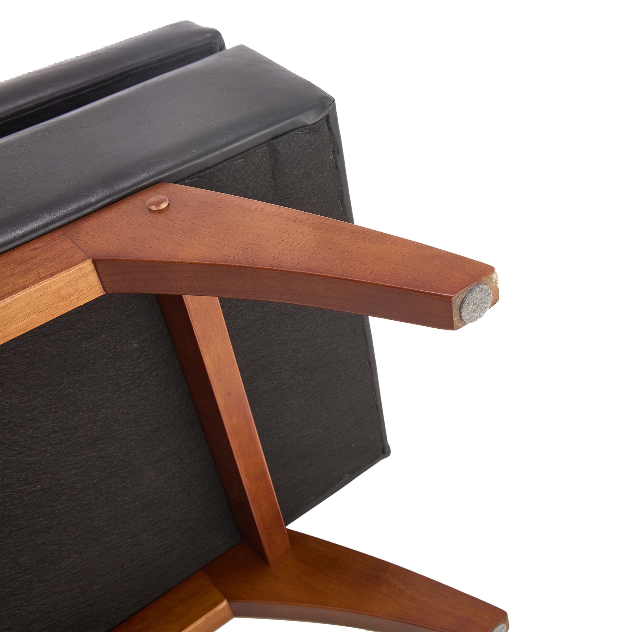 Noble House Madeleine Classic PU Upholstered Bed End Stool, Modern Solid Wood Legs and Hidden Storage, Black
