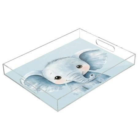 

Acrylic Tray 15.7*11.8*1.9 Inch Transparent Tray Food Tray Tea Cup Tray Serving Trays Cosmetics Storage Kitchen Table Bathroom Sundry Storage Lovely Blue Elephant