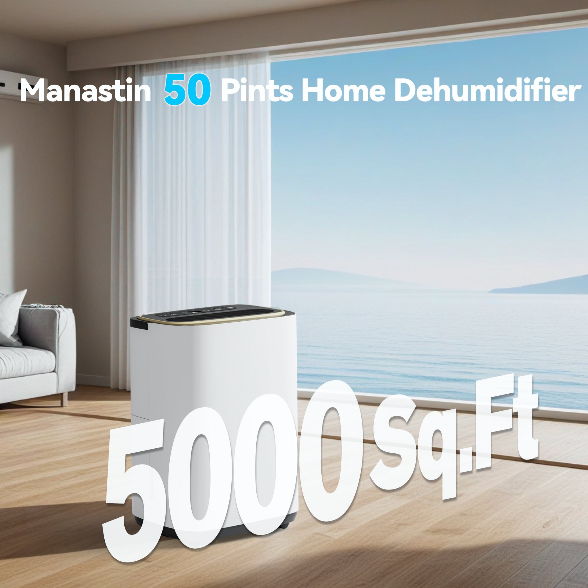 UrbanSync 5000 Sq.Ft Dehumidifier, 1.6 Gallon Water Tank, Dehumidification/Drying/Air Modes, Humidity Display Function, 24H Timer, Drainage Hose, for Bedroom Office, Basement, Laundry