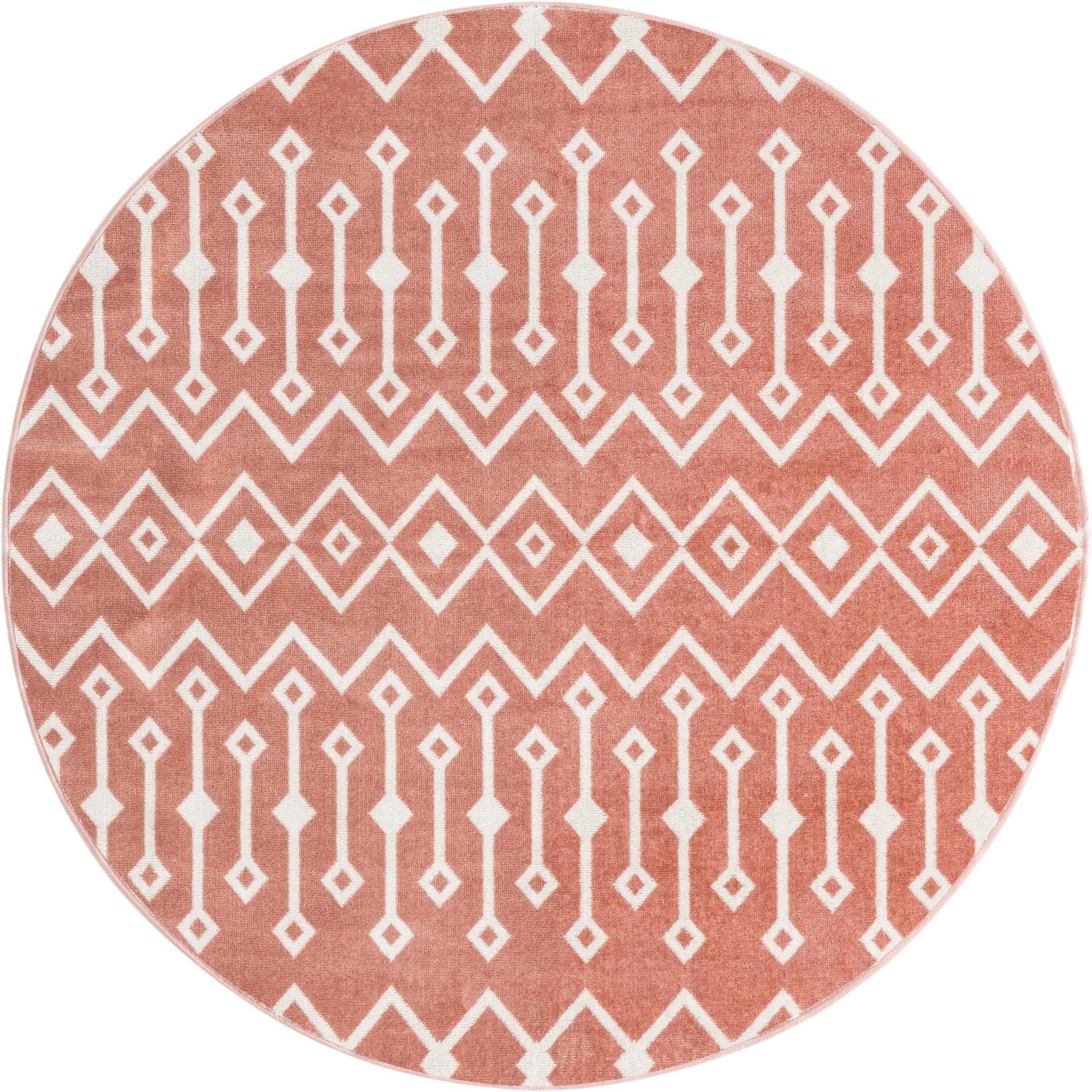 Bohemian Trellis Collection Rug 3 Ft Round Pink Low Rug