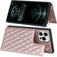 thumbnail image 5 of Crossbody Wallet Case for iPhone 12 Pro Max with Card Slot Holder,Magnetic Flip Folio Purse,PU Leather with Detachable Lanyard Strap Lattice Pattern Travel Case 6.7" (Rosegold), 5 of 14