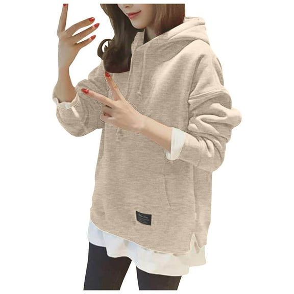 Tunic Tops for Women Loose Fit Dressy Fall Winter Hooded Long Sleeve Cap One Shoulder Drawstring Solid Color Leisure Polyester Hoodies Sweatshirts(Light Gray,L)