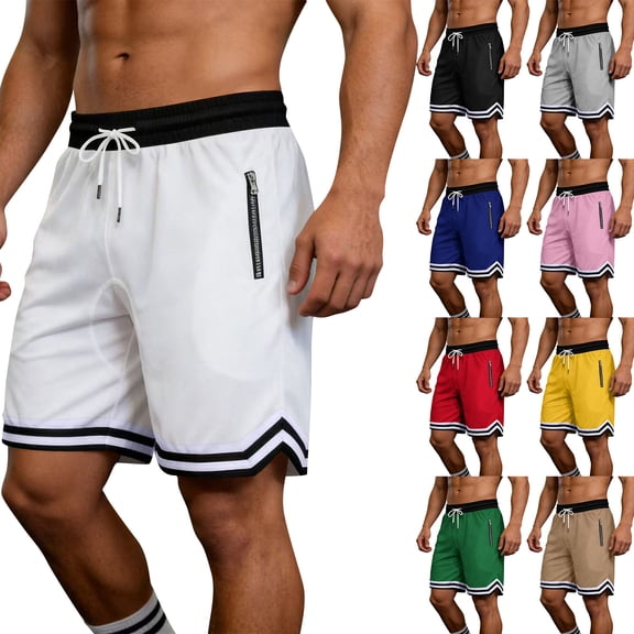 HAJWOH Men’s Summer Drawstring Striped Shorts, Loose Fit Training Gym Lightweight Breathable Beach Shorts
