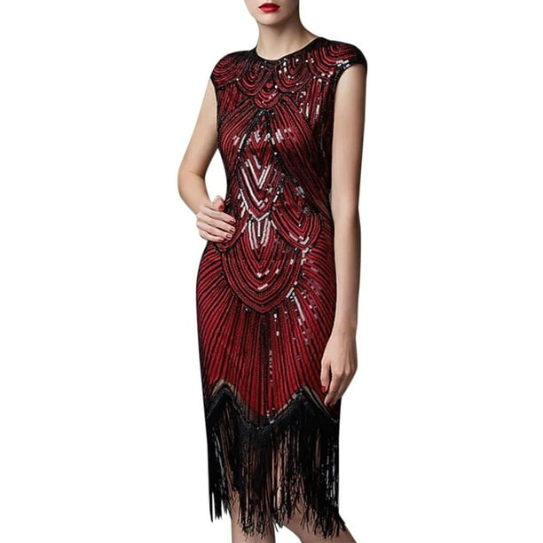 Vestido vintage con lentejuelas y borlas para mujer de los años 20 - Disfraz gótico de fiesta para tallas grandes - Ropa sexy y casual para salir por la noche