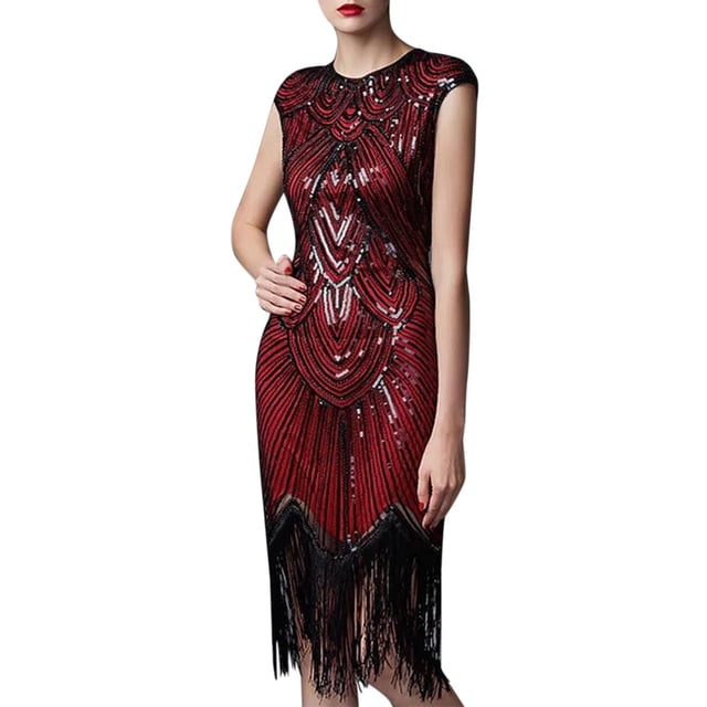Vestido vintage con lentejuelas y borlas para mujer de los años 20 - Disfraz gótico de fiesta para tallas grandes - Ropa sexy y casual para salir por la noche