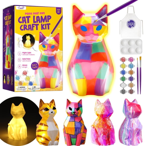 Kit de lámparas Paint Your Own Cat LAOESE con material de arte para niños de 6 a 12 años