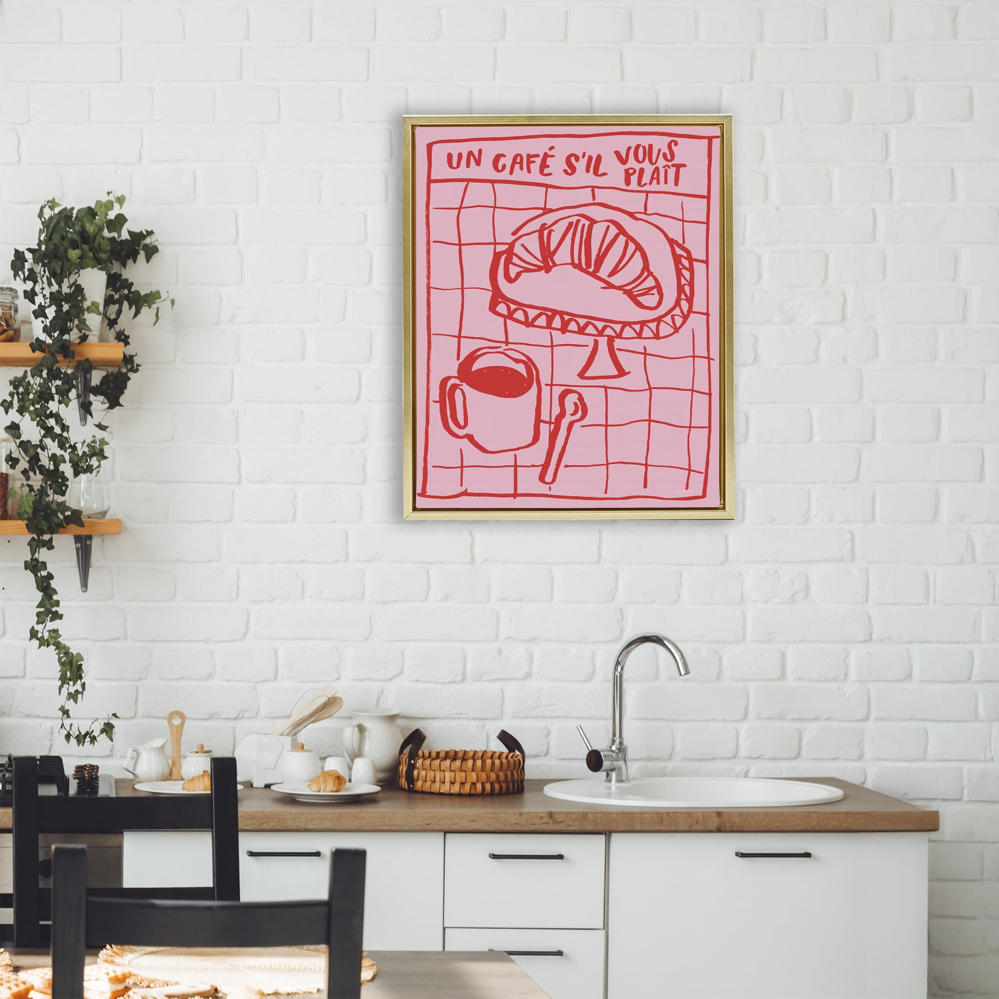 Stupell Industries Cafe Brunch Doodles Gold Framed Floater Canvas Wall Art, design by Jenaya Jackson