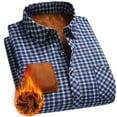 thumbnail image 2 of Fznquz Long Sleeve Mens Shirt Plaid Fleece Lined Blue Shirt Collared Flannel Winter Button Down Mens Winter Clothes, 2 of 7