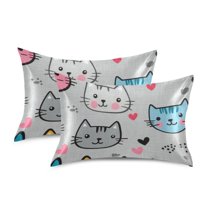 Yayeee Pillowcase Queen Size Set of 2 Satin Wrinkle Resistant Pillow Case, Cute Cat Pattern