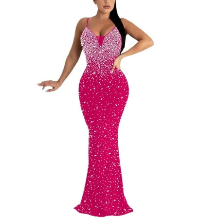 DVKOVI Long Evening Dresses for Women Plus Size Corset Dress Women s Sexy Hot Drill Nail Beads Slip Dress Female Fish Tail Dress Sexy Bodycon Dress for Women RD2 XXL