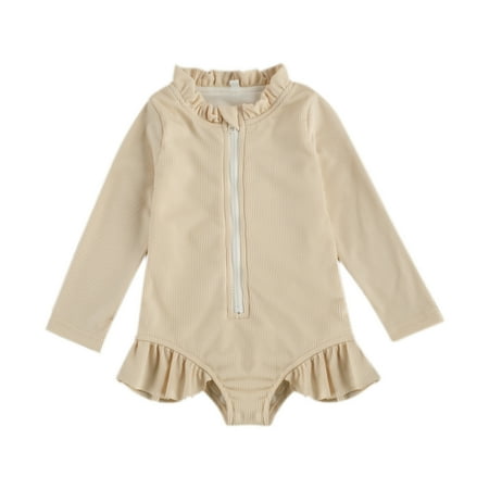 

Binpure Infant Girl Solid Color Ruffle Zipper Rash Guard Swimwear Bathing Suit