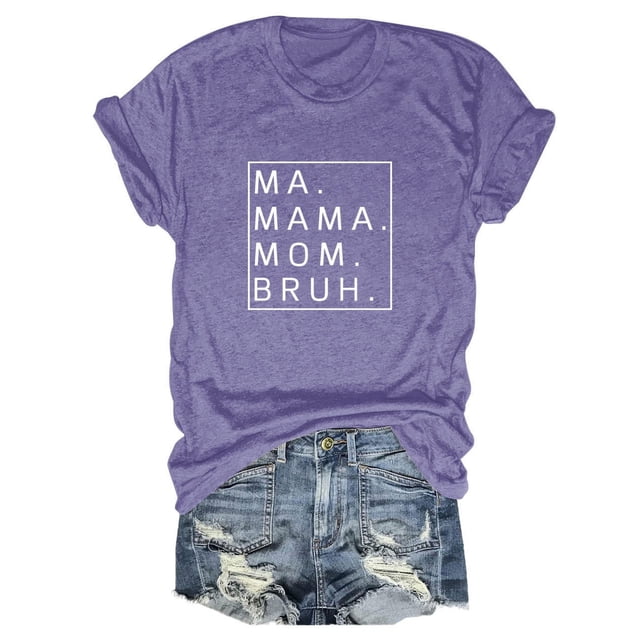 Camiseta holgada de manga corta con estampado de letras MA Mama Mom Bruh: estampado de letras moderno, cómoda y casual.