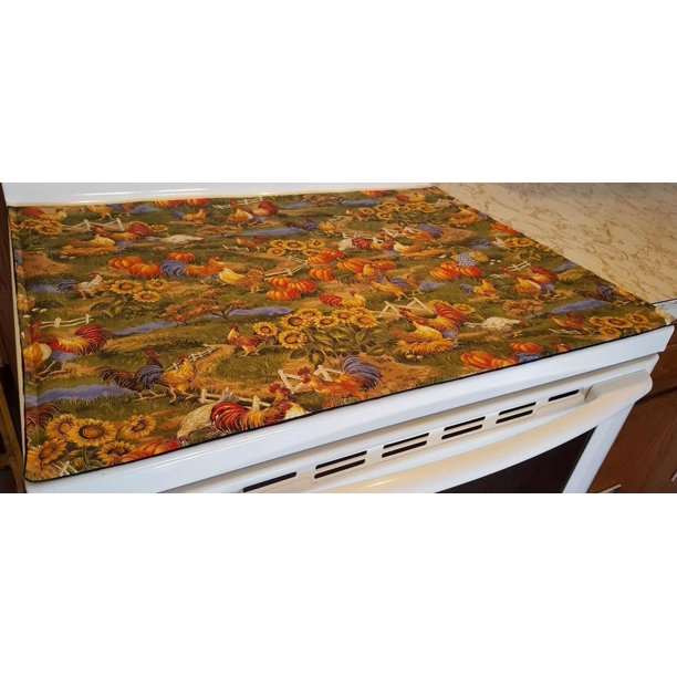 Rooster & Chicken Farm Glass Stove Top / Cook Top Cover & Protector by