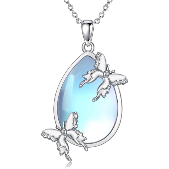 SISGEM Natural Moonstone Butterfly Pendant Necklace for Women 925 Sterling Silver Moonstone Gemstone Jewelry for Her