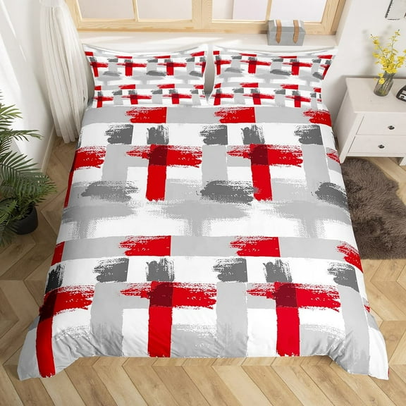 Red Grey White Striped King Duvet Cover Gradient Geometric Bedding Set Modern Striped Art Comforter Cover Polyester Quilt Cover