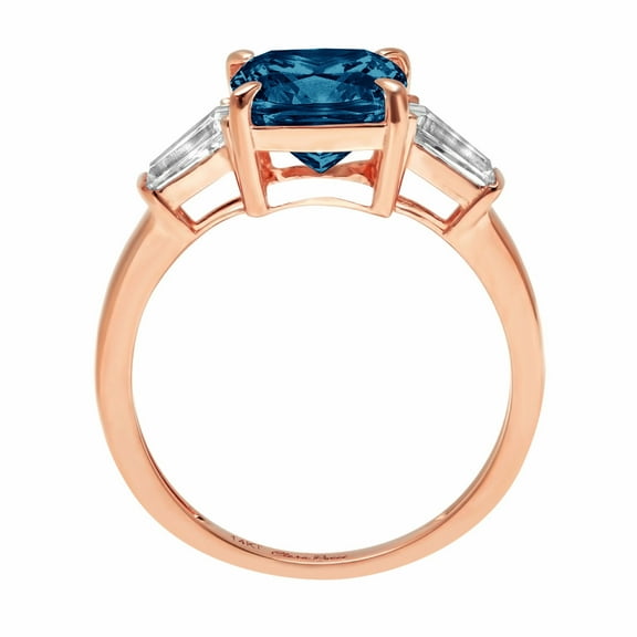 3 ct Cushion Cut Natural London Blue Topaz Three-Stone Engagement Ring for Women in 18K Rose Gold