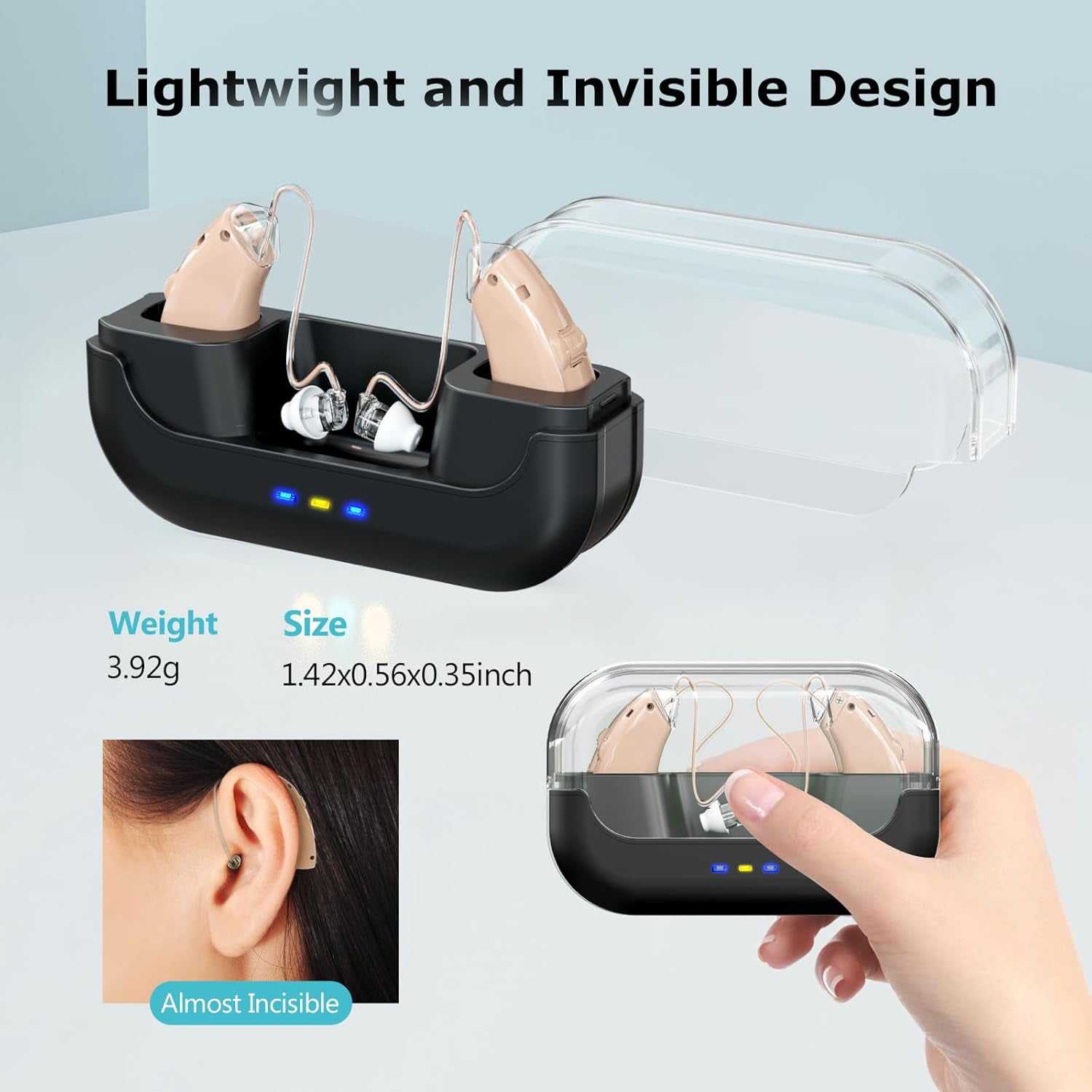 Hearing Aids, Rechargeable Hearing Aid for Seniors Adults with Noise Cancelling, Digital Invisible Hearing Amplifier with Volume Control, Portable Charging Case