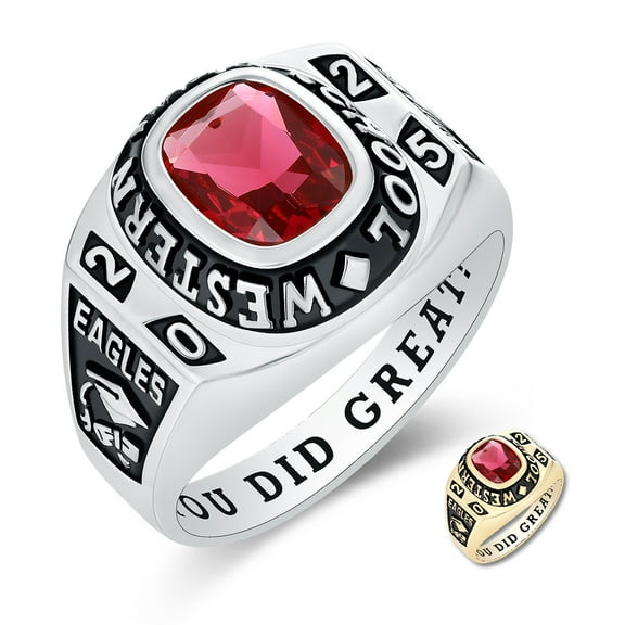 Mementos PJM Personalized 10kt White Gold Class Ring for Men High School and College-Honor