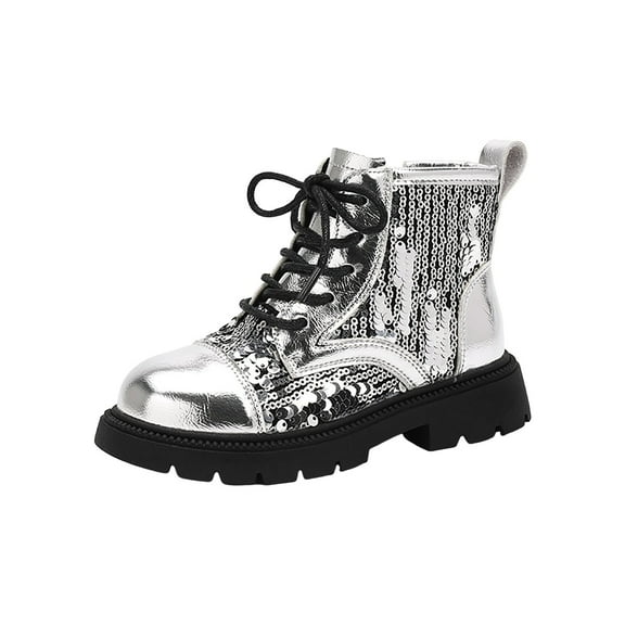 Gibobby Girls Cowgirl Cowboy Ankle Western Boots Side Zipper Riding Shoes with Tassel Little Kid/Big Kid,Silver,9.5-10 Y