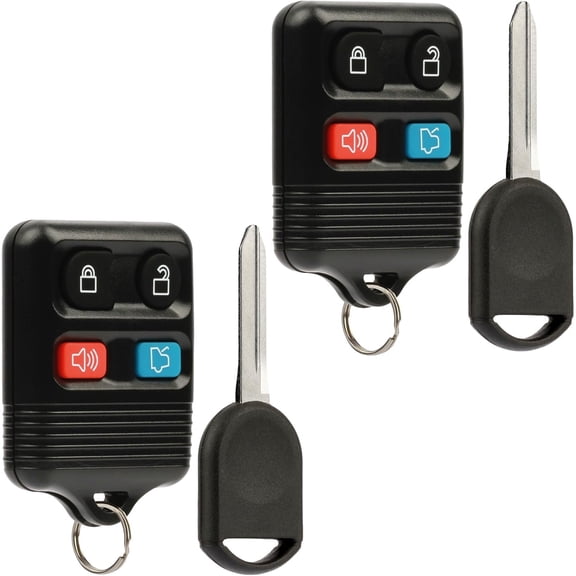 Car Key Fob Keyless Entry Remote fits Ford, Lincoln, Mercury, with Ignition Key (CWTWB1U331 GQ43VT11T CWTWB1U345 4-btn), Set of 2