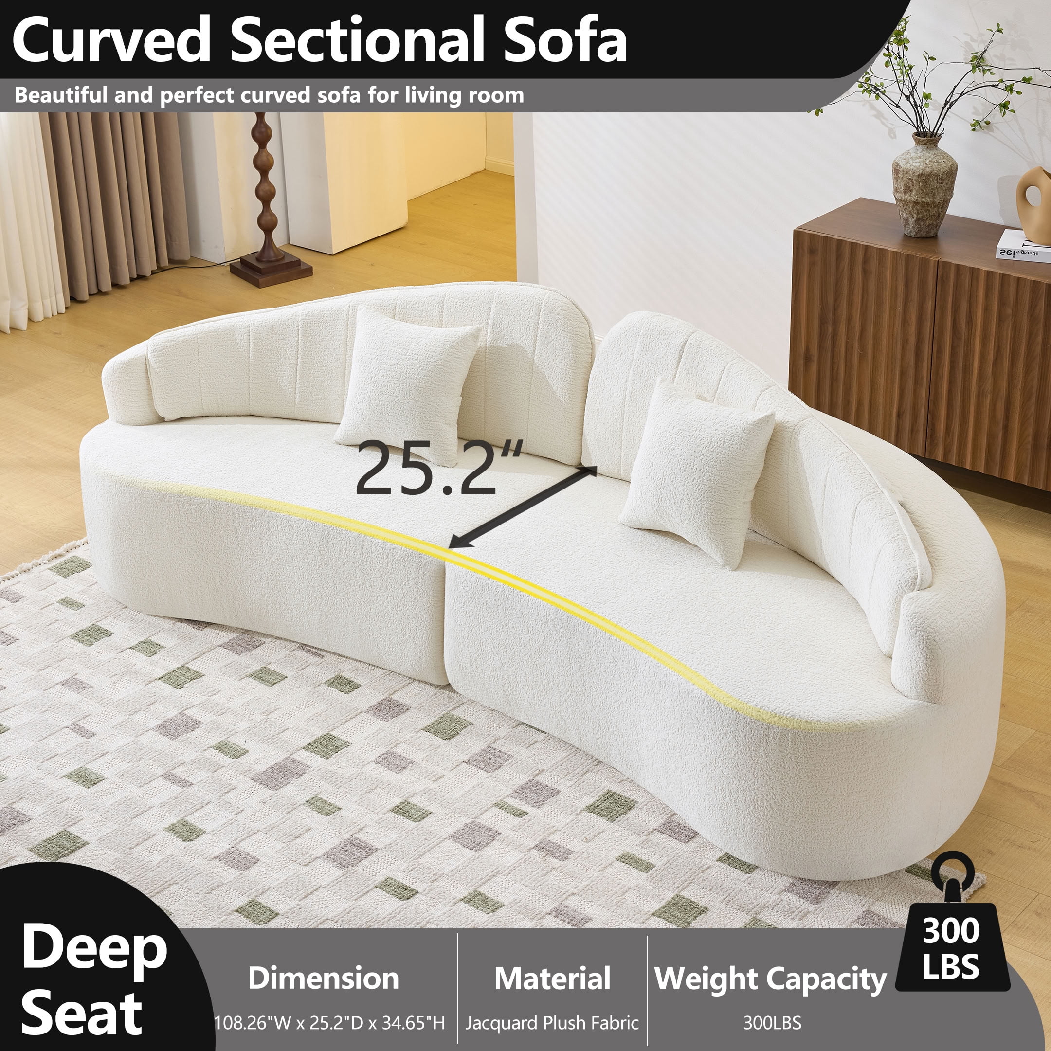 MAYEERTY 4-Seat Curved Modular Sectional Sofa, Chenille Compressed Couch with Removable Backrest, No Assembly for Living Room Apartment Small Spaces