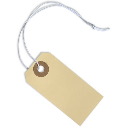 100 Manila Tags #1 with Elastic String Attached - 2 3/4 x 1 3/8” - Blank Hanging Labels with Reinforced Eyelet and Elastic Loop