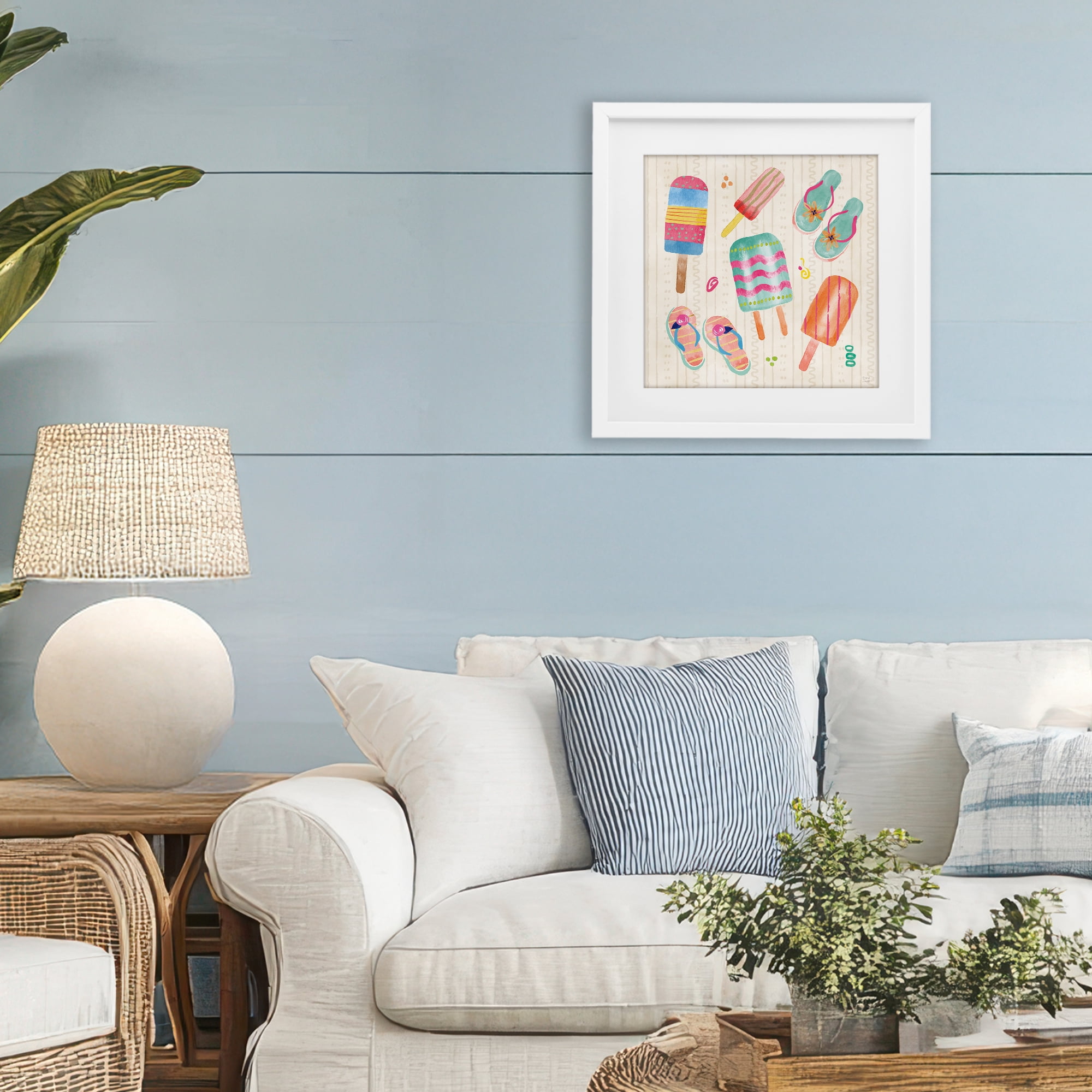Stupell Industries Summer Popsicles & Sandals White Framed Print Under Glass, design by Dina June