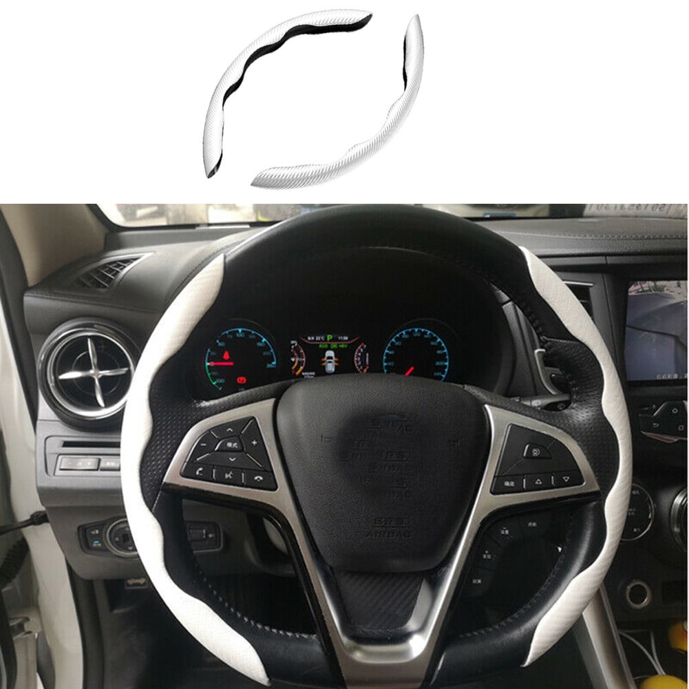 2pc White Carbon Fiber Style Universal Car Steering Wheel Booster Cover  Non-Slip