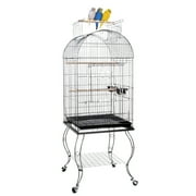 Large 64-Inch Rolling Standing Medium Dome Open Top Bird Cage for Parrots Cockatiels Sun Conures Parakeets Lovebirds Budgies Finches Canary Pet Bird Cage with Removable Stand