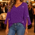 thumbnail image 6 of IUYRTFE Women's V-Neck Mesh Split Sleeve Top Glitter Party Blouse Loose Fit Evening Wear, 6 of 7