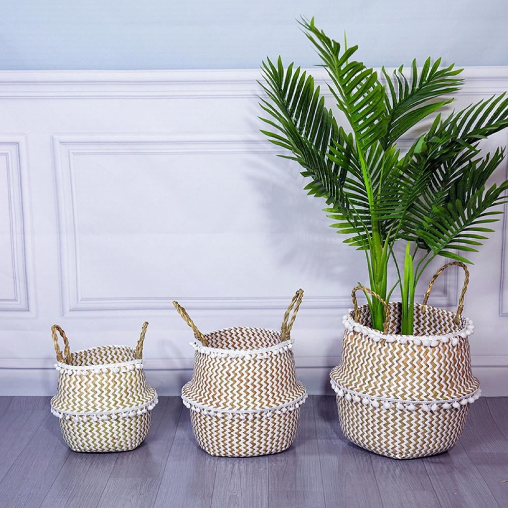 Prettyui Woven Seagrass Belly Basket for Storage Plant Pot Basket and