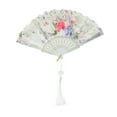 thumbnail image 1 of Ofertas Únicas 1 Pc Abanico Plegable de Tela de Seda Blanca con Estampado Floral y Borlas para Máscara, 1 of 5
