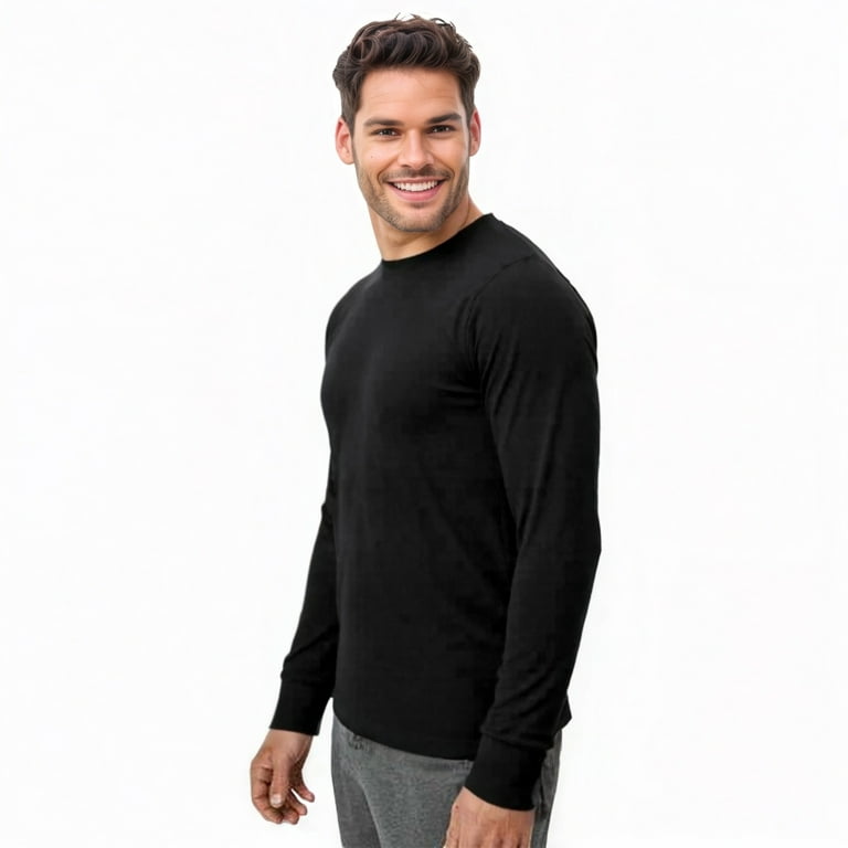 Men's Long Sleeve Crew Neck Ribbed Cuff Solid Tee/T-Shirt